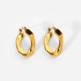 Lianfudai Chunky Stainless Steel U Shaped Hoop Earrings Women Gold Jewelry Geometric Irregular Flat Earrings Ins Minimalism