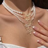 Lianfudai  gifts for women INS Luxury Imitation Pearls Twelve Constellation Choker Necklace for Friend Gift Custom Rhinestone Pendant Necklace Collar Chain