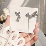 Lianfudai Christmas wishlist Korean New Trendy Long Tassel Drop Earrings Pearl Crystal Butterfly Hanging Women Earrings Summer Jewelry Wedding Party Gift