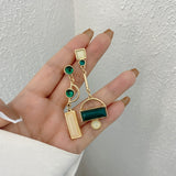 Lianfudai Asymmetry Irregular Enamel Geometric Drop Earrings for Women Gold Color Hollow Rhinestone Metal Hanging Dangle Earrings