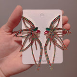 Lianfudai  gifts for girl Colorful Rhinestone Flower Leaf Drop Dangle Earring Statement Jewelry for Women Luxury Crystal Big Stud Earrings Accessories