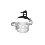 Lianfudai Punk Rings For Women Men Couple Halloween Knuckles Decorate Rings Metal Silver Plated Skull Open Adjustable Trend Jewelry