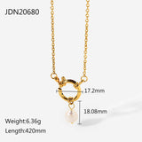 Lianfudai easter gifts for women  Freshwater Pearl Pendant Necklaces Women Stainless Steel Jewelry Round Spring Clasp Sailor Buckle 18k Gold  Chain Accessories