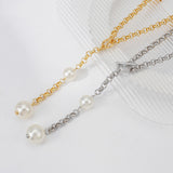 Lianfudai Fashion Pearl Long Pendant Choker Necklace for Women Wedding Punk Gold Color Thin Chain Necklace Neck Jewelry Gift