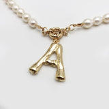 Lianfudai Real Pearl Necklace Choker Alphabet A-Z Initial Pearl Necklace Stainless Steel Buckle GoldColor Pendant Freshwater Pearl Jewelry