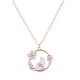 Lianfudai Fashion Creative Sakura Bunny Cat Necklace Cute Cartoon Garland Pendant Ladies Jewelry Accessories Necklaces Pink Wholesale