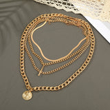 Lianfudai Christmas wishlist Punk Metal Chain Coin Pendant Necklace Women Boho Multilayer Thick Chain Geometric Choker Necklace Trend Jewelry Party Gifts