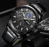 Lianfudai father's day gifts  Watches Mens Top Brand Luxury Clock Casual Leathe 24Hour Moon Phase Men Watch Sport Waterproof Quartz Chronograph+Box