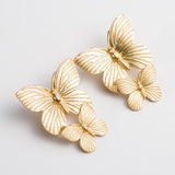 Lianfudai Cool Chunky Gold Color Butterfly Stud Earrings For Women Statement Earings