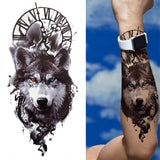 Lianfudai Compass Wolf Temporary Tattoos For Men Women Adult Fake Lion Tattoo Sticker Tiger Black Tribal Body Art Drawings Tatoos Arm