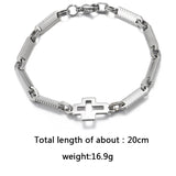 Lianfudai father's day gifts  Fashion Silver Color Double Layers Good Luck Cross Bracelets For Women Stainless Steel Cuba Chain Charm Bracelet Jewelry Gifts