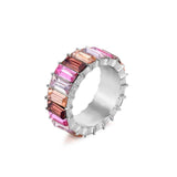 Lianfudai Dainty Rainbow Ring Multi Color Crystal Eternity Square Baguette Finger Ring Women Female Wedding Jewelry  Wholesale