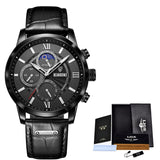 Lianfudai father's day gifts  Watches Mens Top Brand Luxury Clock Casual Leathe 24Hour Moon Phase Men Watch Sport Waterproof Quartz Chronograph+Box