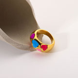 Lianfudai easter ifts for women Chunky Y2K Heart Enamel Rings Stainless Steel Women Jewelry Colorful Oil Dripping Finger Rings Wholesale Girls Gift