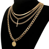 Lianfudai Christmas wishlist Punk Metal Chain Coin Pendant Necklace Women Boho Multilayer Thick Chain Geometric Choker Necklace Trend Jewelry Party Gifts