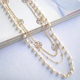 Lianfudai Korean Camellia flower pearl necklace female sweater chain flowers multi-layer clothes accessories long necklace