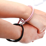 Lianfudai 2pcs Magnetic Bracelet Stainless Steel Heart Pendant Charm Couple Bracelets for Lover Friend Men Women Braid Rope Bracelets
