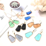 Lianfudai New Women's Fashion Jewelry Geometric Trapezoid Dangle Drop Crystal Glass Sweet Metal Transparent Earrings For Women Gift