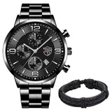 Lianfudai Christmas gifts ideas Mens Luxury Business Watches Stainless Steel Quartz Wrist Watch Male Sports Bracelet Calendar Luminous Clock relogio masculino