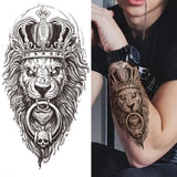 Lianfudai Compass Wolf Temporary Tattoos For Men Women Adult Fake Lion Tattoo Sticker Tiger Black Tribal Body Art Drawings Tatoos Arm