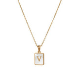 Lianfudai 18K Gold Letter A-Z Initial Necklace For Women White Rectangle Alphabet Charm Pendant Necklace Party Accessories