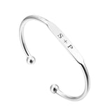Lianfudai gifts for women Personality Stainless Steel Bracelet Free Engraved Name ID Cuff Bracelet for Women Girls Charm Open Bangle Jewelry Birthday Gift