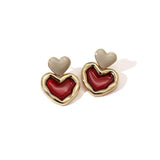 Lianfudai Vintage Earrings Lovely Small Cute Painting Heart Shape Earrings for Women Fashion Enamel Drop Earrings Brincos