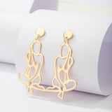 Lianfudai 6YM New Fashion  Punk Style Gold Color Metal  Body Hollow Out Drop Earrings for Women Girl Wedding Jewelry Gifts Wholesale