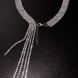 Lianfudai Christmas wishlist INS Luxury Multi-rows Rhinestone Long Tassel Choker Necklaces for Women Neckwear Shiny Crystal Clavicle Chain Collar Necklace