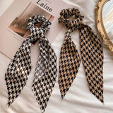 Lianfudai Plaid Scrunchies For Women Girl Elastic Hair Bands Ties Accessories Pitchwork Bow Knot Wholesale