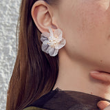 Lianfudai Korea Hyperbole White Transparent Flower Earrings for Women 2022 New Cute Sweet Acrylic Big Floral Earring Trendy Jewelry