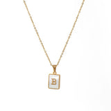 Lianfudai 18K Gold Letter A-Z Initial Necklace For Women White Rectangle Alphabet Charm Pendant Necklace Party Accessories