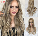 Lianfudai New Fashion Women Wavy Wigs Ladies Natural Daily Curls High Temperature Heat Resistant Synthetic Solid Gradient Color Hairpiece