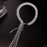 Lianfudai Christmas wishlist INS Luxury Multi-rows Rhinestone Long Tassel Choker Necklaces for Women Neckwear Shiny Crystal Clavicle Chain Collar Necklace