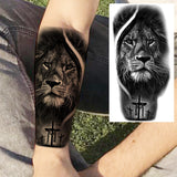 Lianfudai Praying Lion Cross Temporary Tattoos For Men Women Clown Wolf Tiger Flower Compass Fake Tattoo Sticker Forearm Waterproof Tatoos