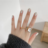 Lianfudai Gold Silver Color Stainless Steel Shell Rings for Women Geometric Chunky Finger Rings Minimalist Waterproof Jewelry Gift