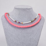 Lianfudai Christmas wishlist 2 Pcs Bohemian Colorful Soft Clay Pearl Choker Necklace For Women  Adjustable Collar Boho Rainbow Polymer Clay Beads Jewelry
