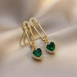 Lianfudai Christmas gifts ideas New Korean Style Green Crystal Drop Earrings for Women Geometric Rhinestone Tassel Dangle Earring Girl Party Temperament Jewelry