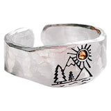 Lianfudai Christmas wishlist Sun Landscape Tree Carving Men's and Women's Rings Natural Forest Sunset Mountain View Adjustable Rings Jewelry Gifts