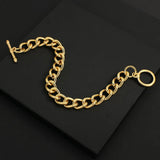 Lianfudai Punk Charm Chain Bracelets for Women Minimalist Thick Gold Color Stainless Steel Bracelets Bangles Fashion Jewelry