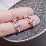 Lianfudai New Creative Christmas Ornament Stylish Christmas Elk Crystal Deer Stud Earrings Women Fashion Jewelry Gift