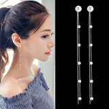 Lianfudai Christmas gifts ideas New Style Tassel With Pearl Ladies Long Earrings Korea Simulation Pearl Long Chain Earrings Earrings Wedding Jewelry