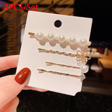 Lianfudai easter gifts for girls 1Set Korea Simple Metal Hair Clips for Women Geometric Rhombus Gold Silver Color Hairpins Hair Accessories Pearl Barrettes Clips
