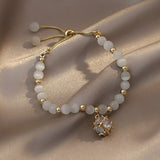 Lianfudai gifts for women New Luxury Crystal Opal Charm Bracelets For Women Girls Adjustable Gold Color Chain Elephant Elk Zircon Pendant Bracelet Jewelry