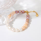 Lianfudai Mix Color Colorful Freshwater Pearl Strand Bracelets For Women Girls Classic Pearl Beads Bracelets  Jewelry Gifts