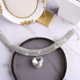 Lianfudai Christmas gifts ideas 3D Rhinestone Zircon Big Love Heart Pendant Choker Necklace for Women Luxury Crystal Clavicle Chain Collar Choker