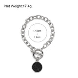 Lianfudai Punk Silver Color Black Stone Round Pendant Bracelet Retro Hip Hop Men Women Thick Chain Bracelet Female Couple Jewlery