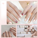 Lianfudai 24pcs Small Fresh White Flowers Decorated Frosted Matte Wearable Fake Nails Suitable Fairy Girl Summer Hand Decoration T