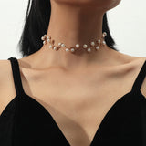 Lianfudai Christmas wishlist Elegant Simple Water-wave Pearl Necklace For Women Charming Big Metal Geometric Statement Collar Necklace Jewelry Accessories