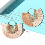 Lianfudai Fan Shaped Tassel Earrings for Women Lady Female Fringe Handmade Dangle Earring Vintage Dangle Drop Earrings Jewelry